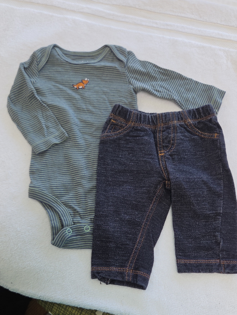 Carter's Striped Green Fox Bodysuit with Navy Pants Sz 3m